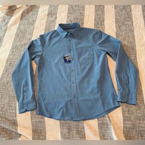 NWT Apt. 9 Men M Slim fit Blue Long Sleeve Button Up Collared Shirt Performance